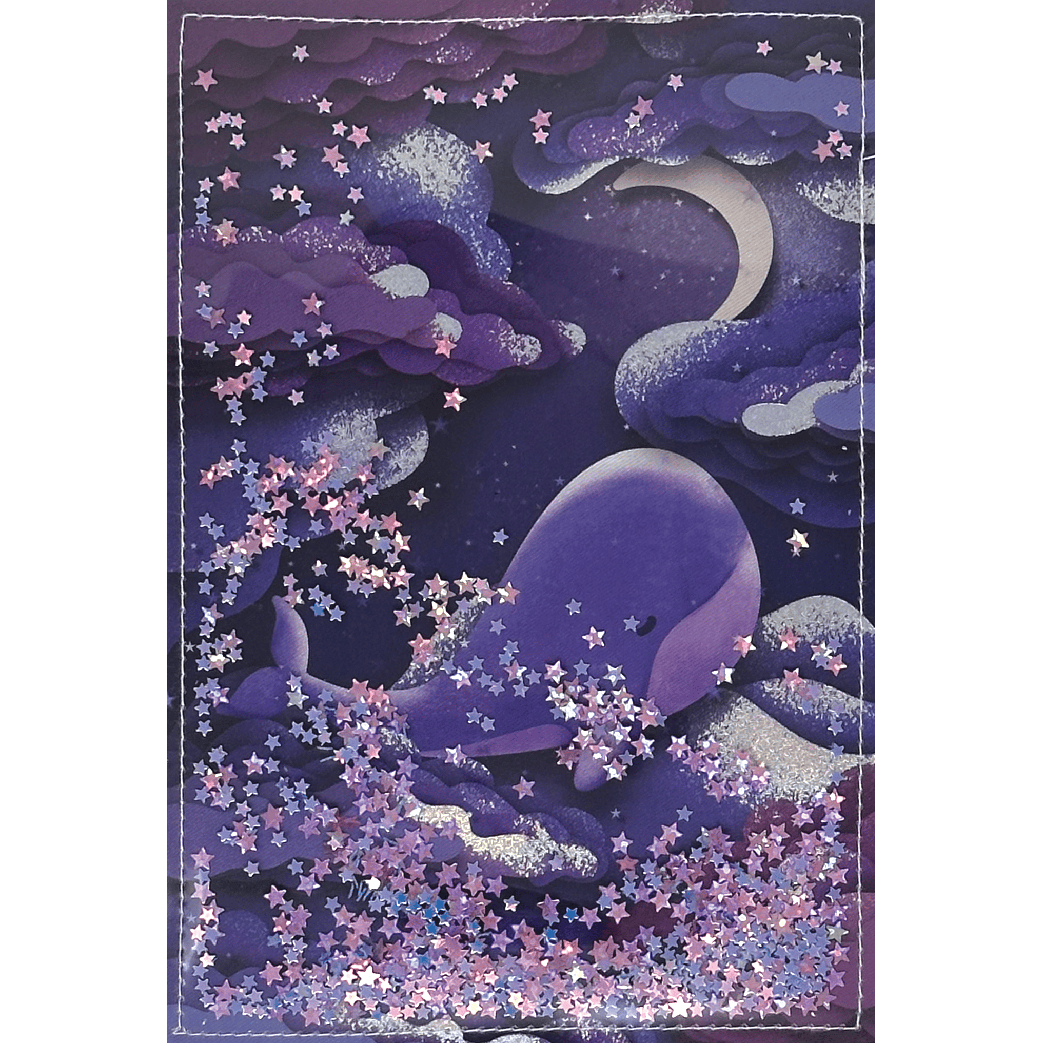 Whale in clouds baby card by Pictura featuring a cute whale floating among soft clouds for everyday greeting cards.